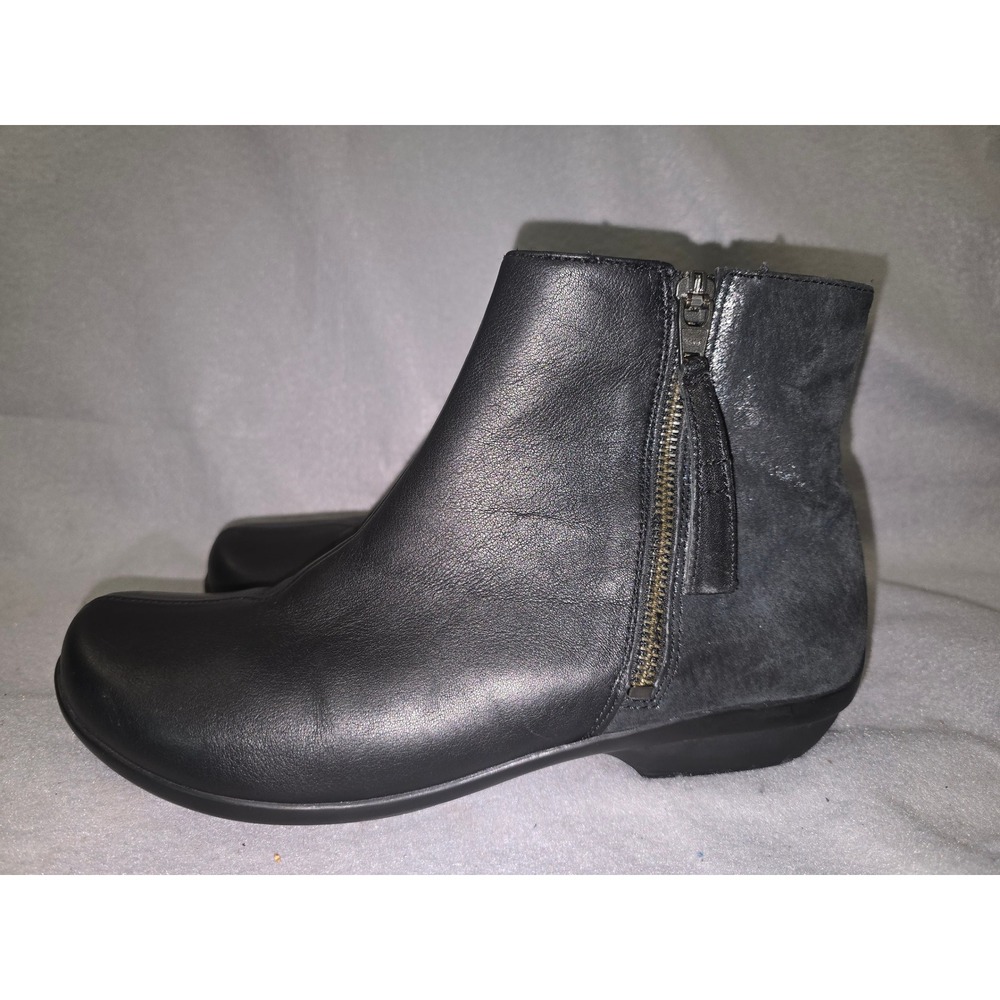 Dansko Black Leather Glitter Accent Zipper Ankle Boots Women Size 38 Sz 7.5